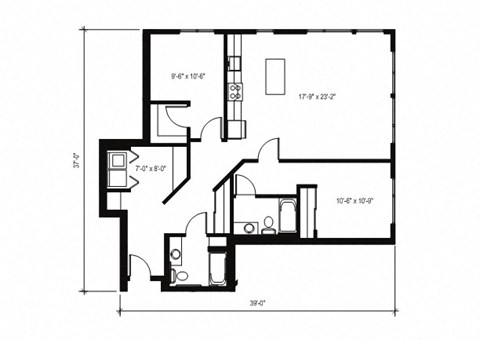 Floor plan for 2 beds, 2 baths, 1228 sqft